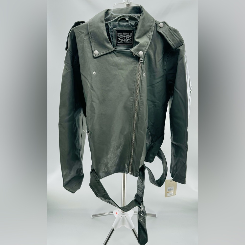 Levi's Moto Jacket 3X Sage Green Faux Leather Belted NEW Plus Size Motorcycle